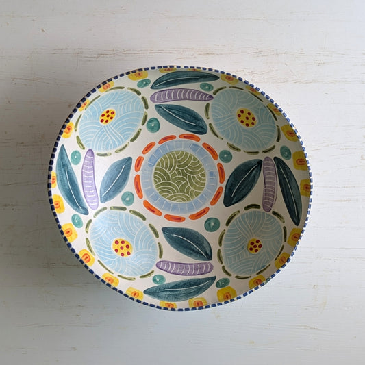 Decorative ceramic bowl with floral patterns on a white background